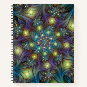 Cuaderno Resumen ilustrado brillante arte fractal púrpura V
