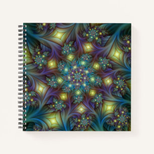 Cuaderno Resumen ilustrado brillante arte fractal púrpura V