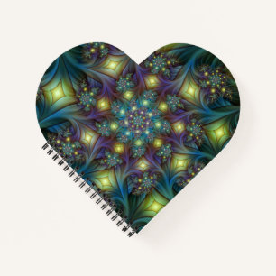 Cuaderno Resumen ilustrado brillante arte fractal púrpura V