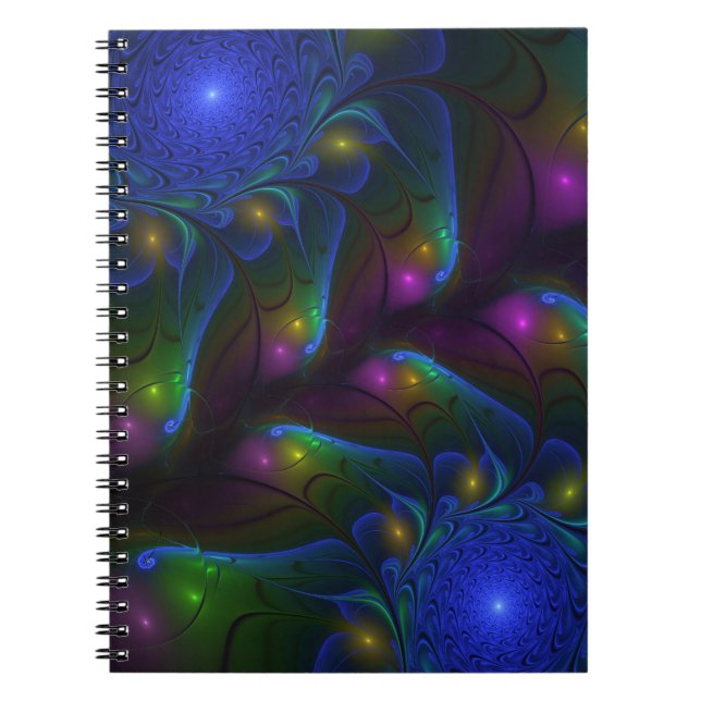 Cuaderno Resumen luminoso colorido de fractal trippy modern (Frente)