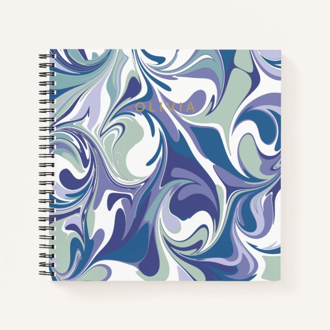 Cuaderno Resumen Marble azul Swirl Estilo Personalizado (Anverso)
