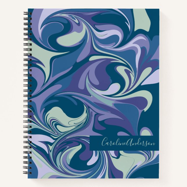 Cuaderno Resumen Marble azul Swirl Estilo Personalizado (Anverso)