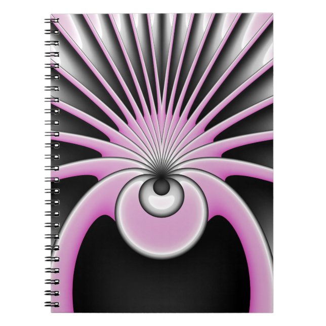 Cuaderno Resumen moderno Arte fractal Figura negra rosa gri (Frente)