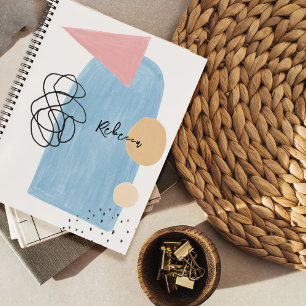 Cuaderno Resumen moderno Monograma de formas azul rosado de