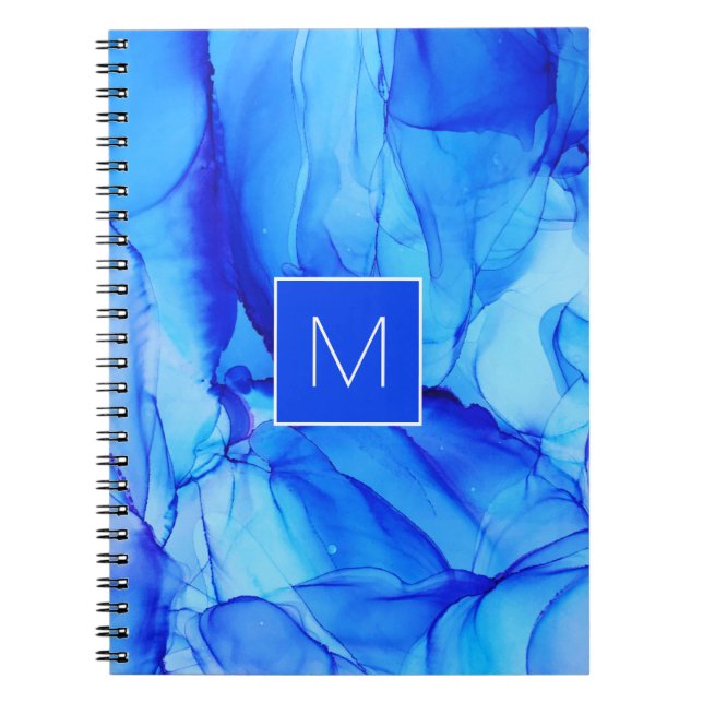 Cuaderno Resumen moderno monogramado Lámina de tinta azul (Frente)