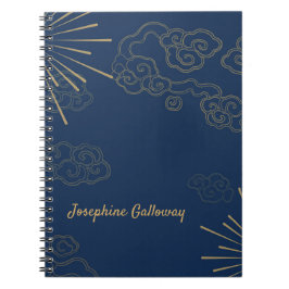 Cuaderno Resumen Monograma Elegante Moda de oro azul de la