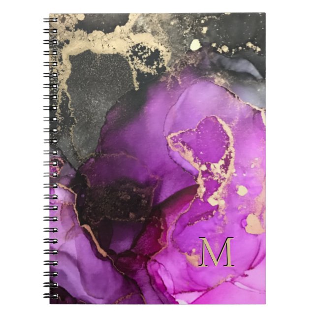 Cuaderno Resumen Monograma Morado Negro Oro Tinta de Alcoho (Frente)