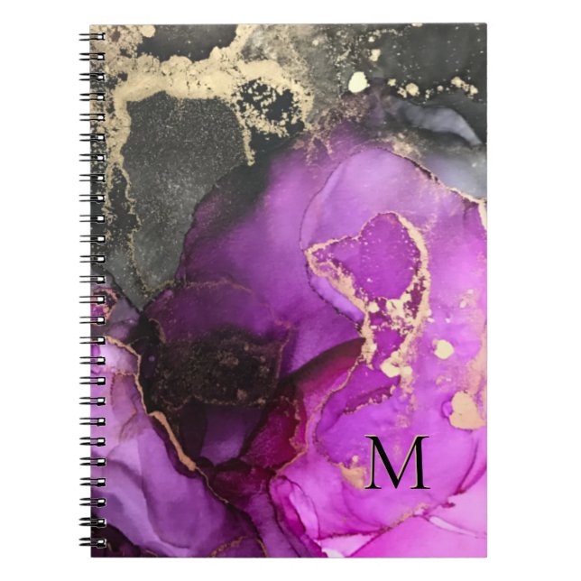 Cuaderno Resumen Monograma Tinta rosa de oro negro de alcoh (Frente)