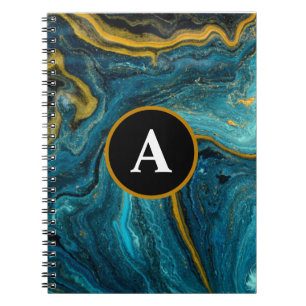 Cuaderno Resumen Monograma Verde azulado de acuarela dorada