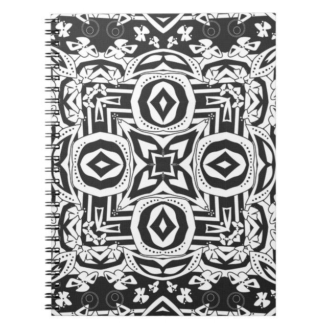 Cuaderno Resumen mosaico de decoración de adorno blanco neg (Frente)