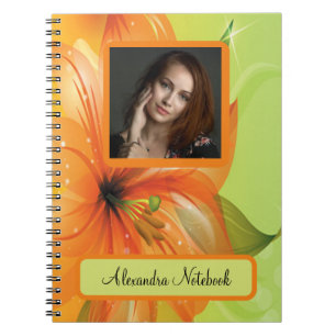 Cuaderno Resumen naranja Fantasía Flower Photo Monograma