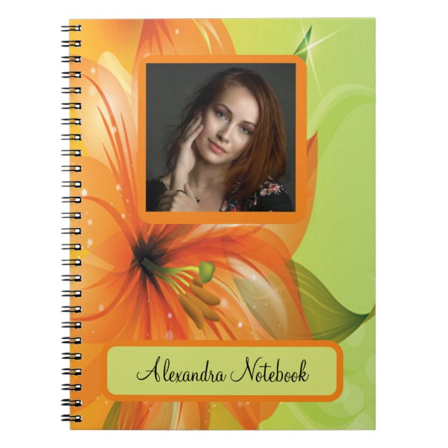 Cuaderno Resumen naranja Fantasía Flower Photo Monograma (Frente)