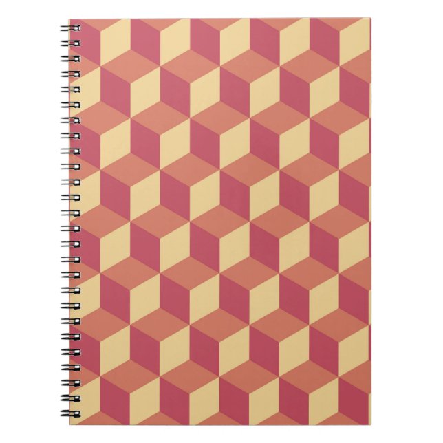Cuaderno Resumen Naranja Patrón de cubo rojo (Frente)