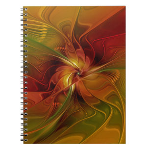 Cuaderno Resumen Naranja rojo Brown Flor de arte fractal ve