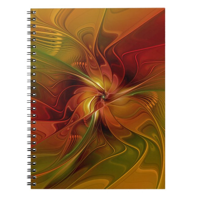 Cuaderno Resumen Naranja rojo Brown Flor de arte fractal ve (Frente)