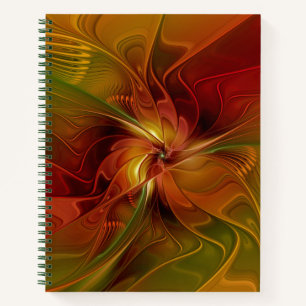 Cuaderno Resumen Naranja rojo Brown Flor de arte fractal ve