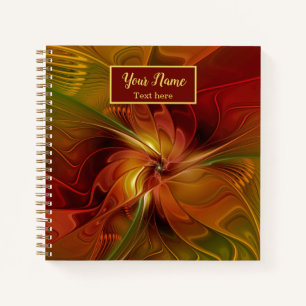 Cuaderno Resumen Naranja rojo verde arte fractal nombre de
