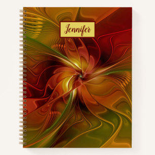 Cuaderno Resumen Naranja rojo verde arte fractal nombre de