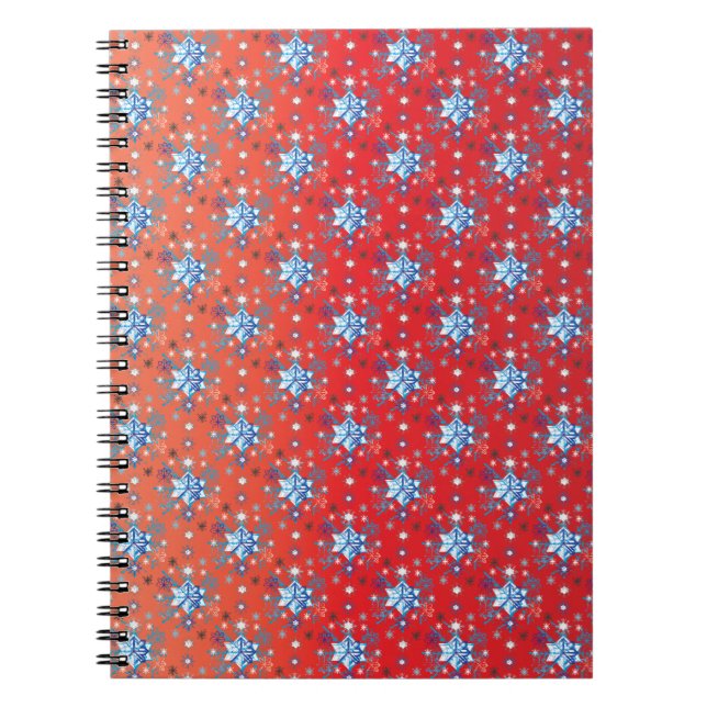 Cuaderno Resumen Navidades rojos y azules copos de nieve (Frente)