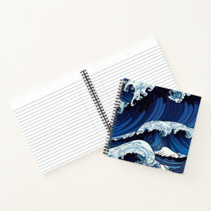 Cuaderno Resumen Olas del océano azul arte de estilo japoné