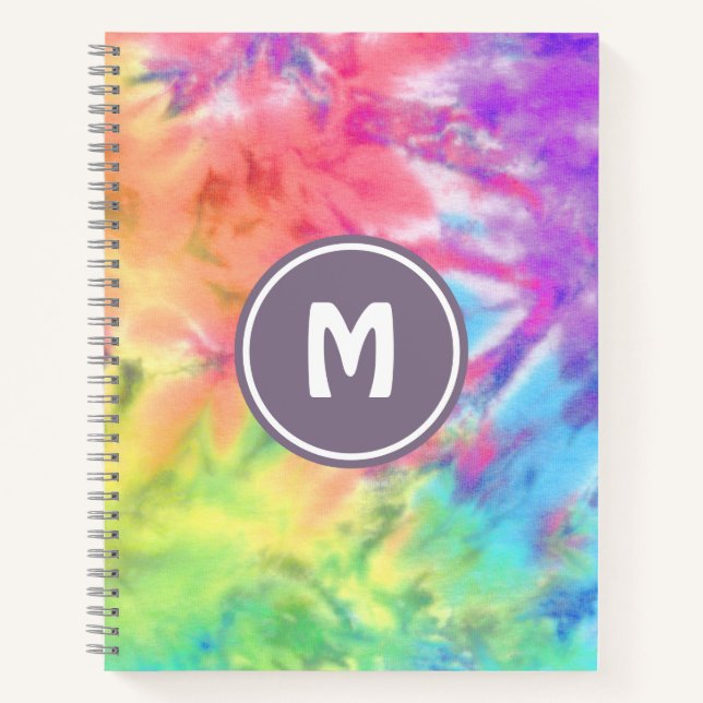 Cuaderno Resumen Pastel Arcoiris Fun Batik Tye Dye Monogram (Anverso)