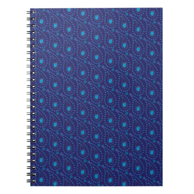 Cuaderno Resumen Patrón azul oscuro paisley tulipán floral (Frente)