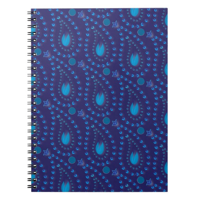 Cuaderno Resumen Patrón azul oscuro paisley tulipán floral (Frente)