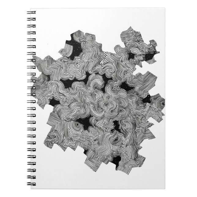 Cuaderno Resumen Patrón de arte de línea de Maze negro (Frente)