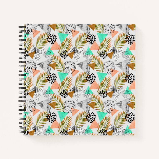 Cuaderno Resumen Patrón de hoja tropical geométrica (Anverso)