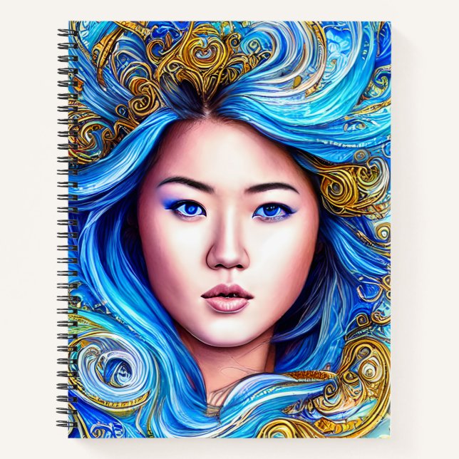 Cuaderno Resumen Surrealismo azul retrato de mujer fantasía (Anverso)