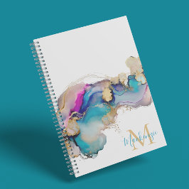 Cuaderno Resumen Verde azulado Monograma de mármol rosado d