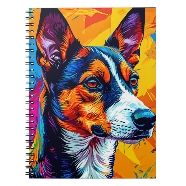 Cuaderno Retrato abstracto de perro Basenji (Frente)