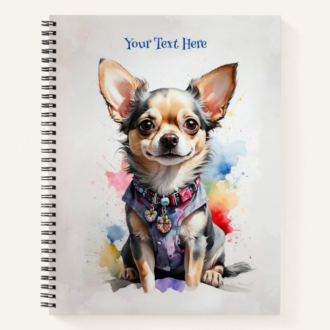 Cuaderno Retrato acuarela de un Adorable Chihuahua (Anverso)