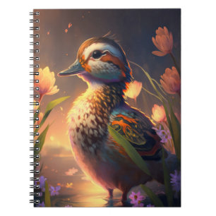 Cuaderno Retrato de animales de ave de pato pintando estanq