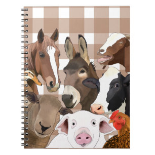 Cuaderno Retrato de animales de granja de cultivo Gingham C
