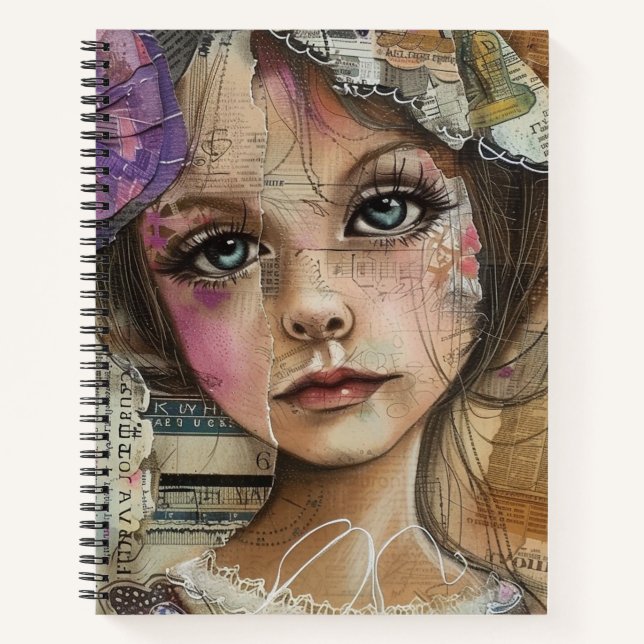 Cuaderno Retrato de arte de collage de medios mixtos (1) (Anverso)