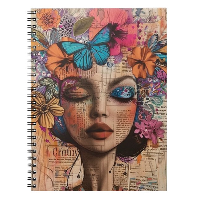 Cuaderno Retrato de arte de collage de medios mixtos (7) (Frente)
