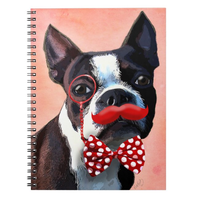 Cuaderno Retrato de Boston Terrier con cordón rojo y 2 (Frente)