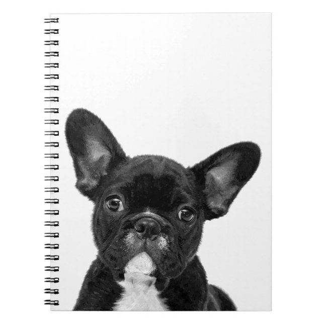Cuaderno Retrato de Bulldog francés blanco y negro (Frente)