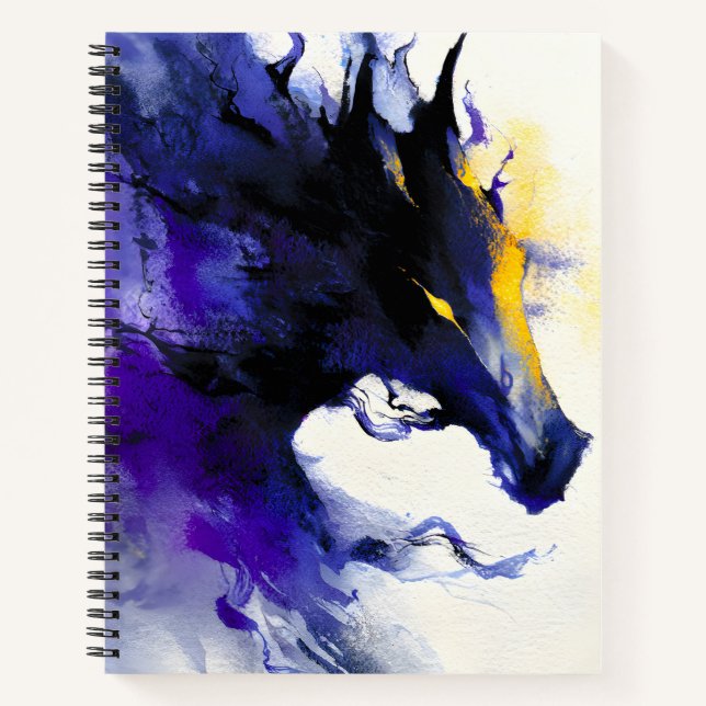 Cuaderno Retrato de caballo negro en acuarela abstracta (Anverso)