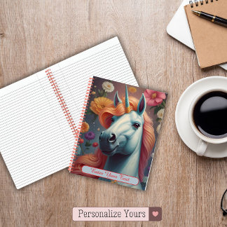 Cuaderno Retrato de Flor de Unicornio Blanco Personalizado