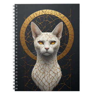 Cuaderno Retrato de Gato Blanco con Halo Geométrico Dorado