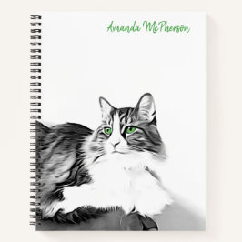 Cuaderno Retrato de gato estilizado artístico con ojos verd