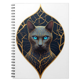 Cuaderno Retrato de Gato Negro con Diamante Geométrico Dora