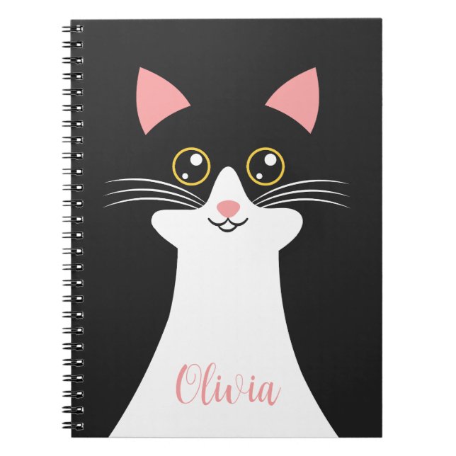 Cuaderno Retrato de gato negro de Cute Mid Century (Frente)