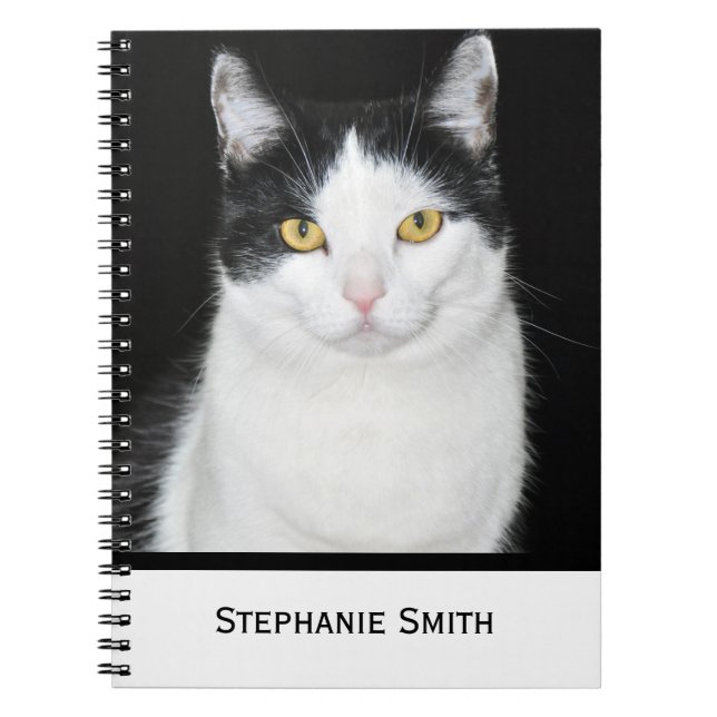 Cuaderno Retrato de gato negro y blanco (Frente)