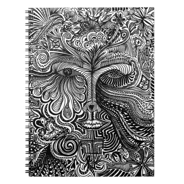 Cuaderno Retrato de línea trippy en blanco y negro (Frente)