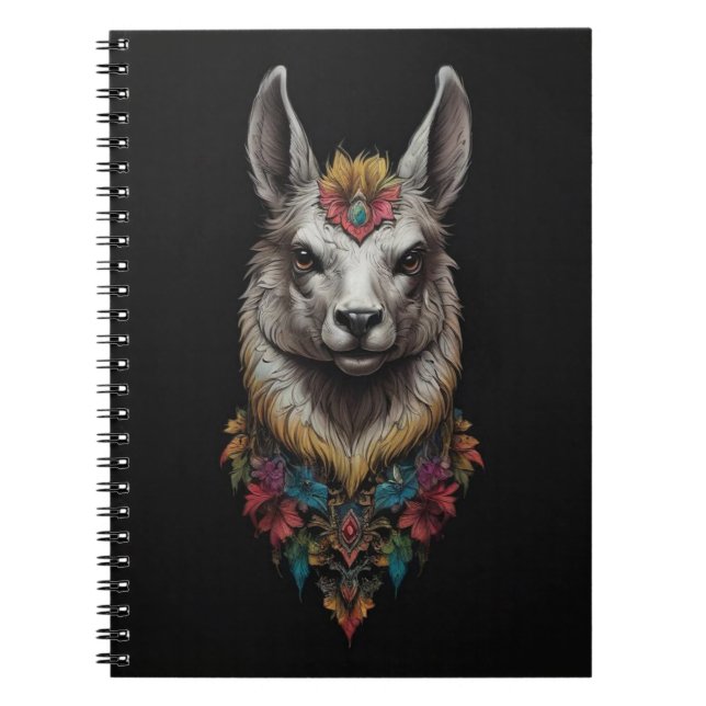 Cuaderno Retrato De Llama Y Flor, (Frente)
