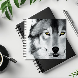 Cuaderno Retrato de lobo blanco negro