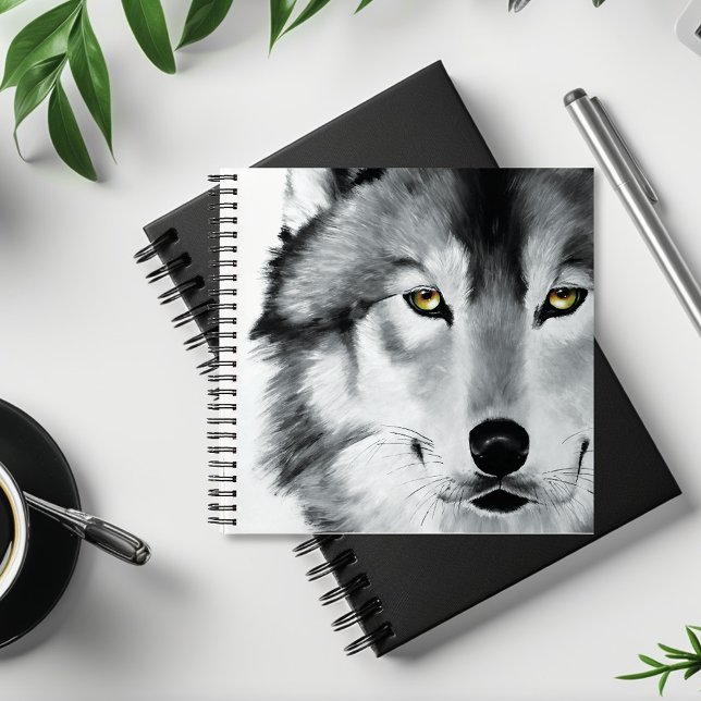Cuaderno Retrato de lobo blanco negro (Subido por el creador)